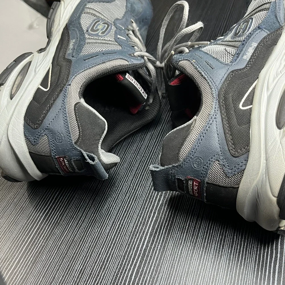 Skechers Sport Sneaker 51241 Mens 12 Wide Navy Grey Leather Textile Memory Foam